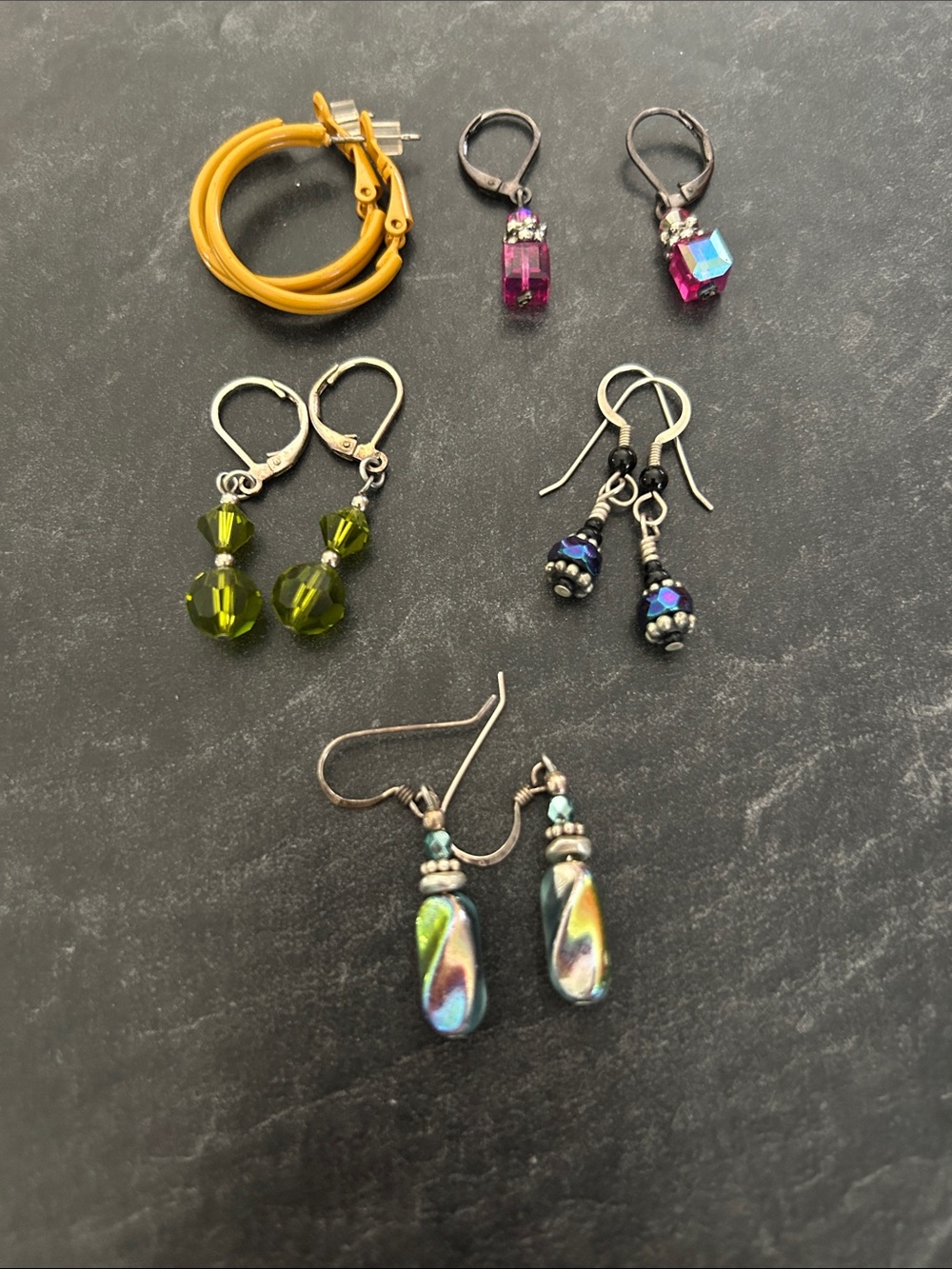 Assorted Women’s Earrings - Olive Green, Pink, Yellow & Iridescent Set